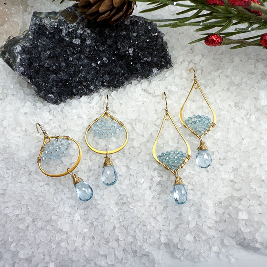 Blue Topaz wrapped hoops