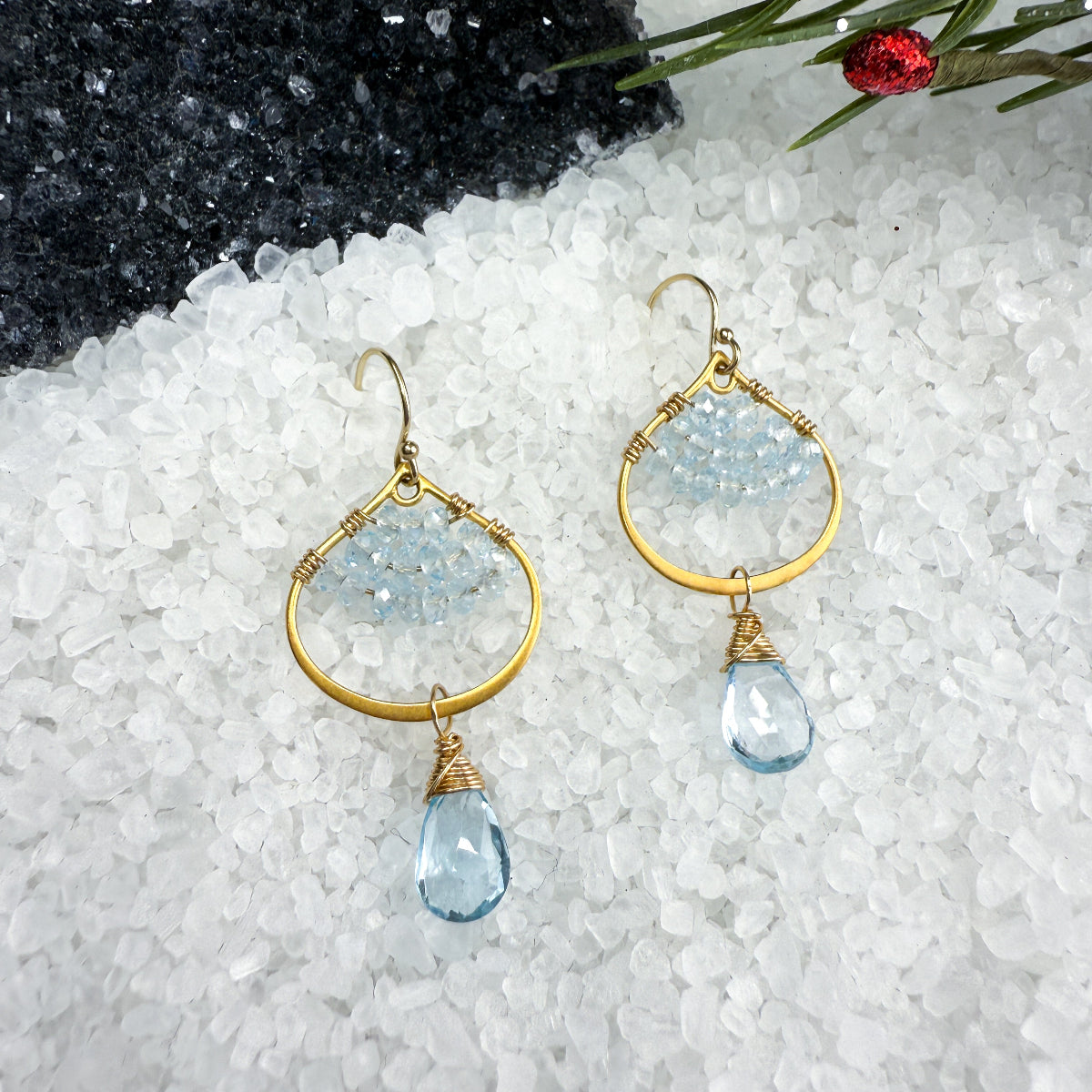Blue Topaz wrapped hoops