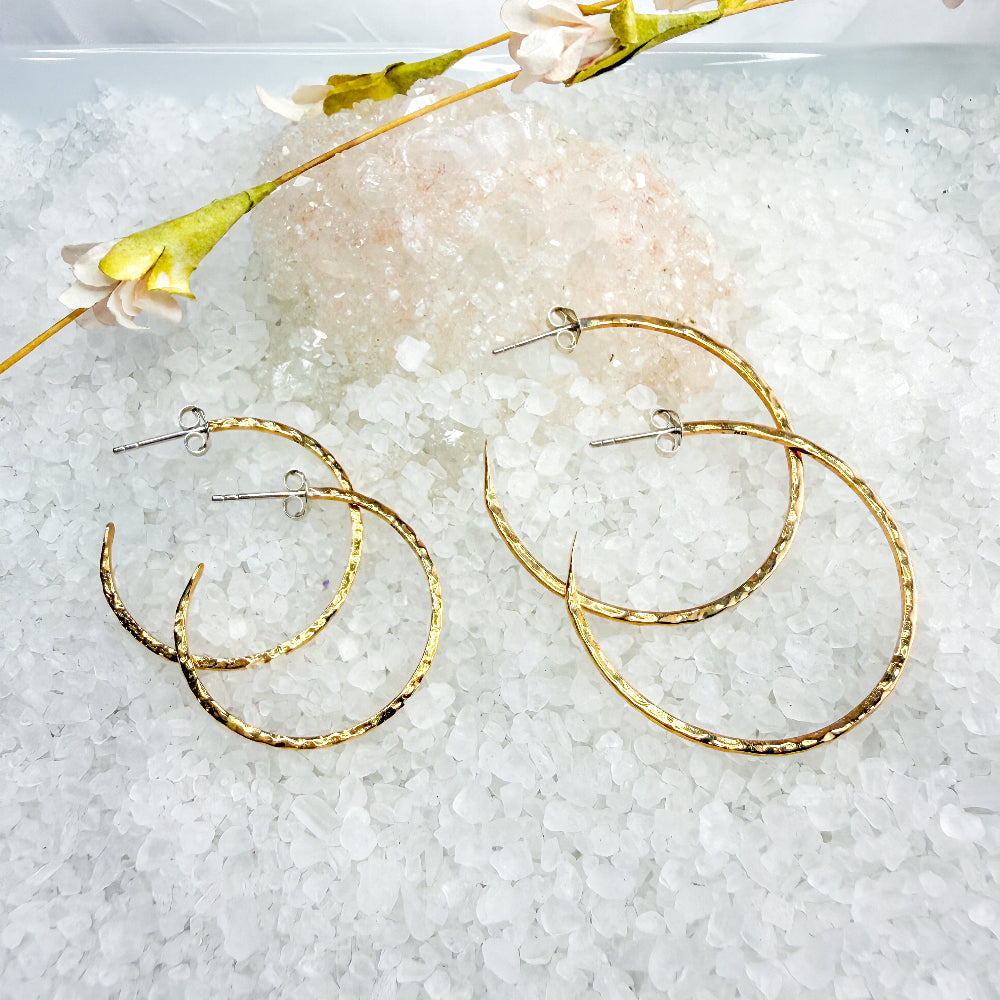 Bronze hammered hoop post earrings