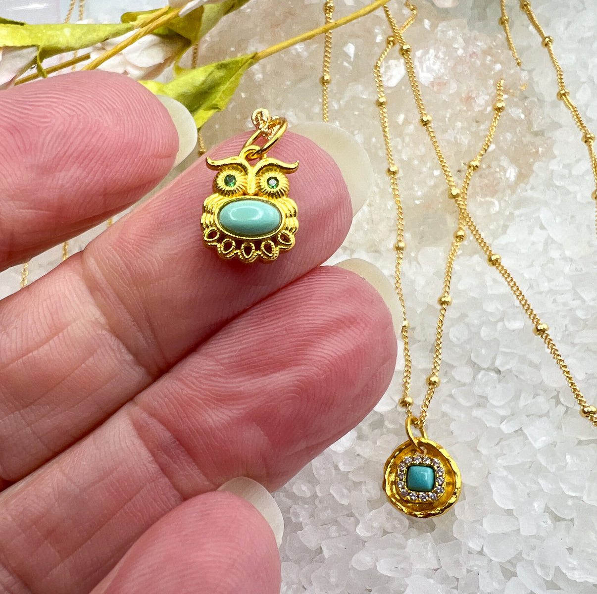 Turquoise Owl Charm Necklace