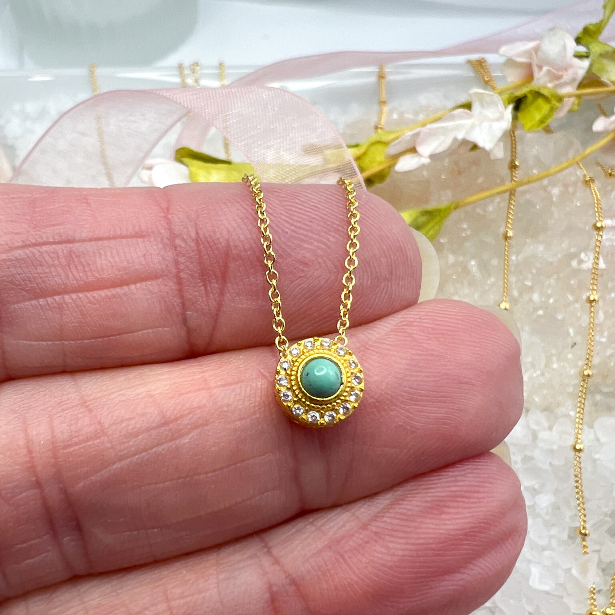 Turquoise & CZ Charm Necklace