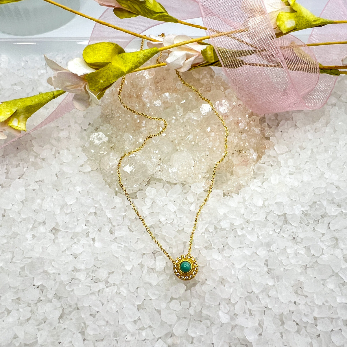 Turquoise & CZ Charm Necklace