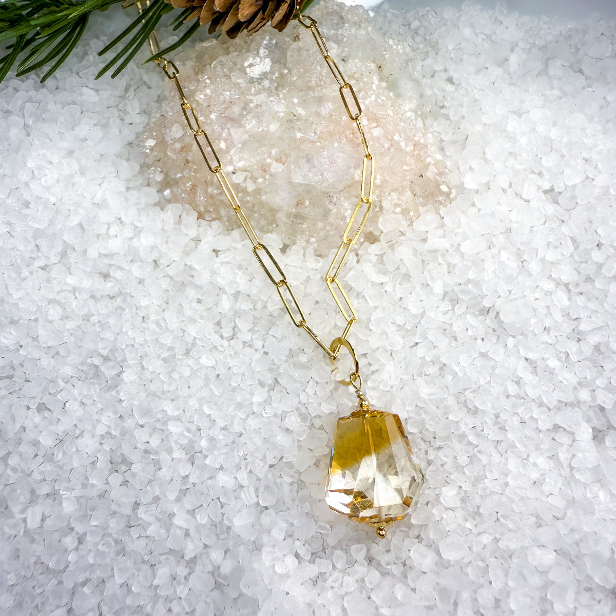 Abstract Cut Citrine Pendant Necklace – Gold Filled