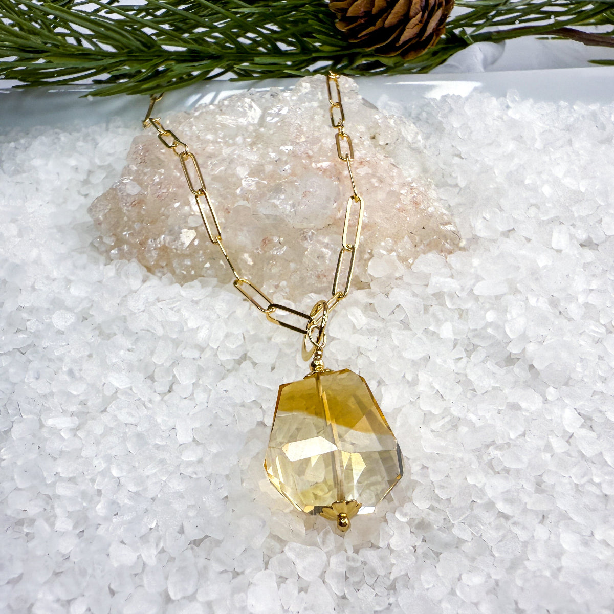 Abstract Cut Citrine Pendant Necklace – Gold Filled