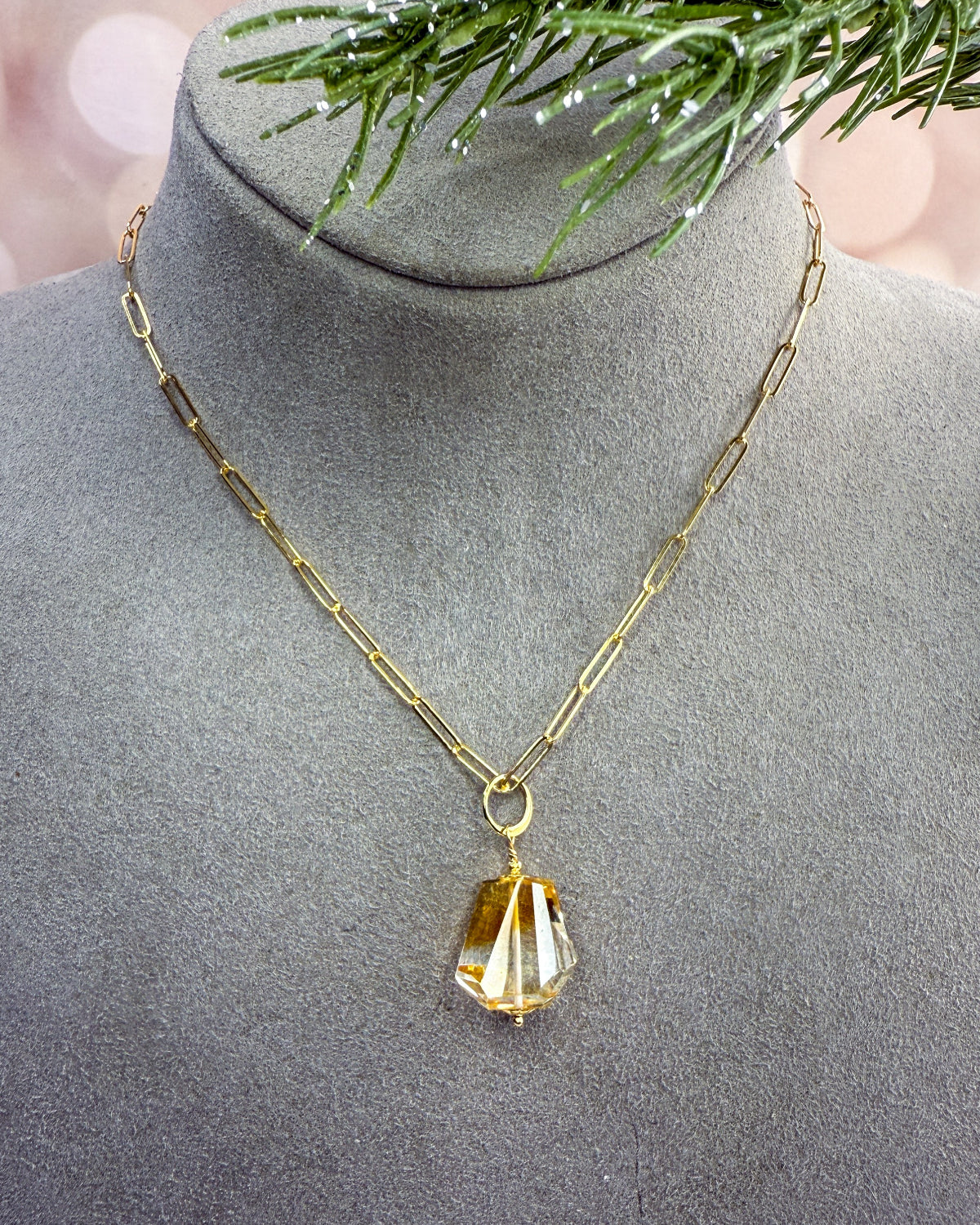 Abstract Cut Citrine Pendant Necklace – Gold Filled