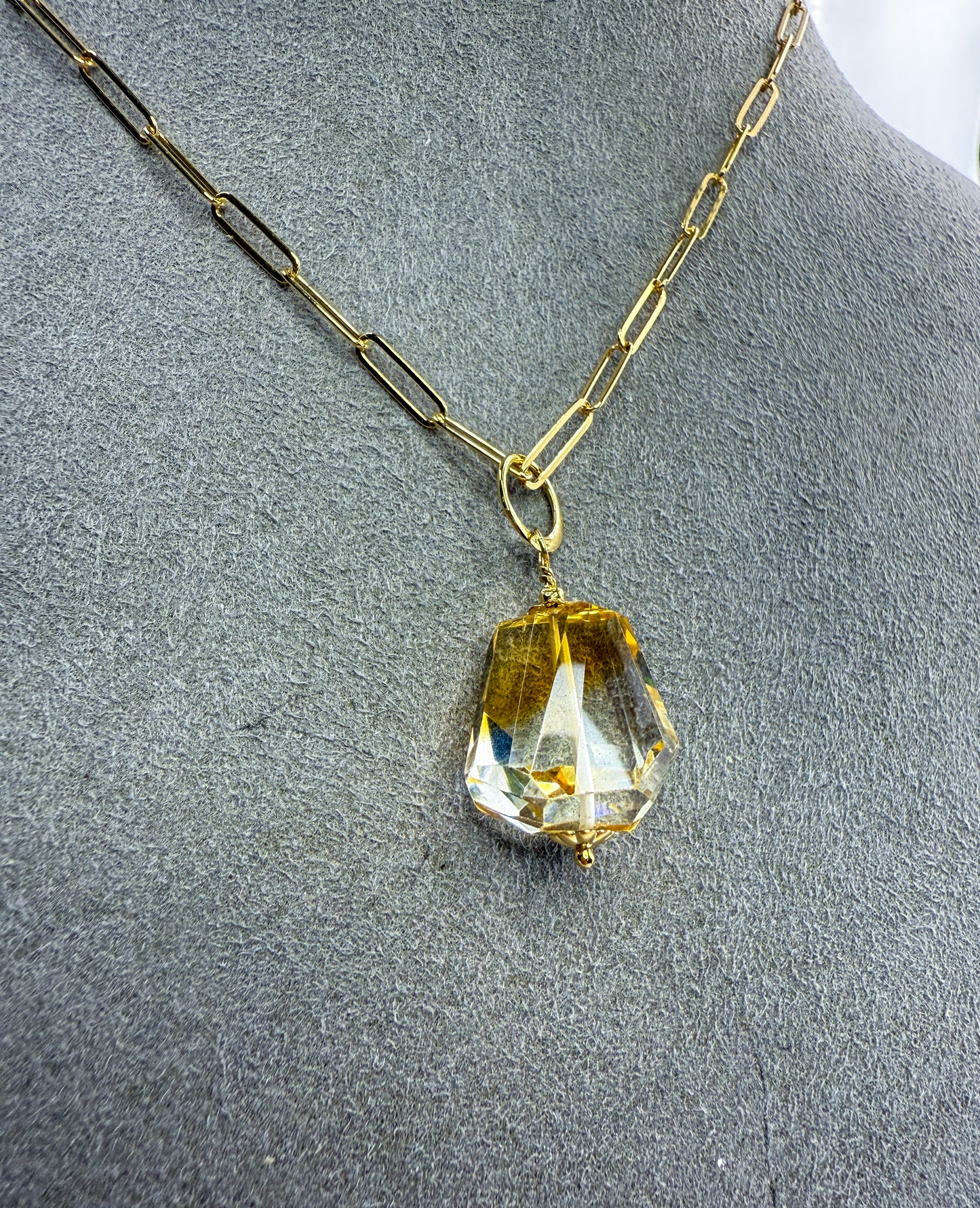 Abstract Cut Citrine Pendant Necklace – Gold Filled