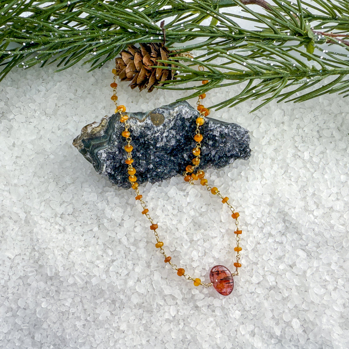 Pink Tourmaline & Fire Opal Necklace – One of a Kind