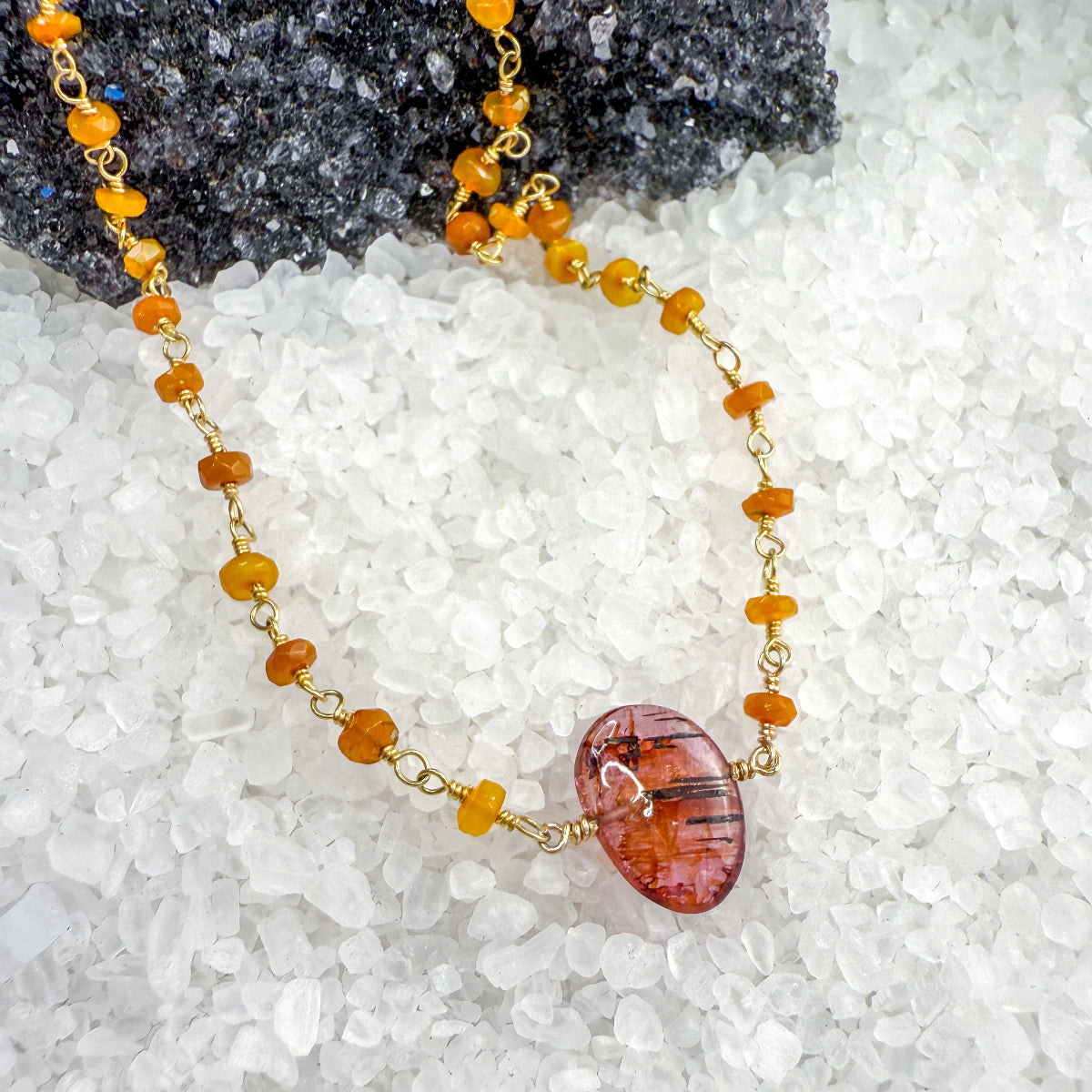 Pink Tourmaline & Fire Opal Necklace – One of a Kind