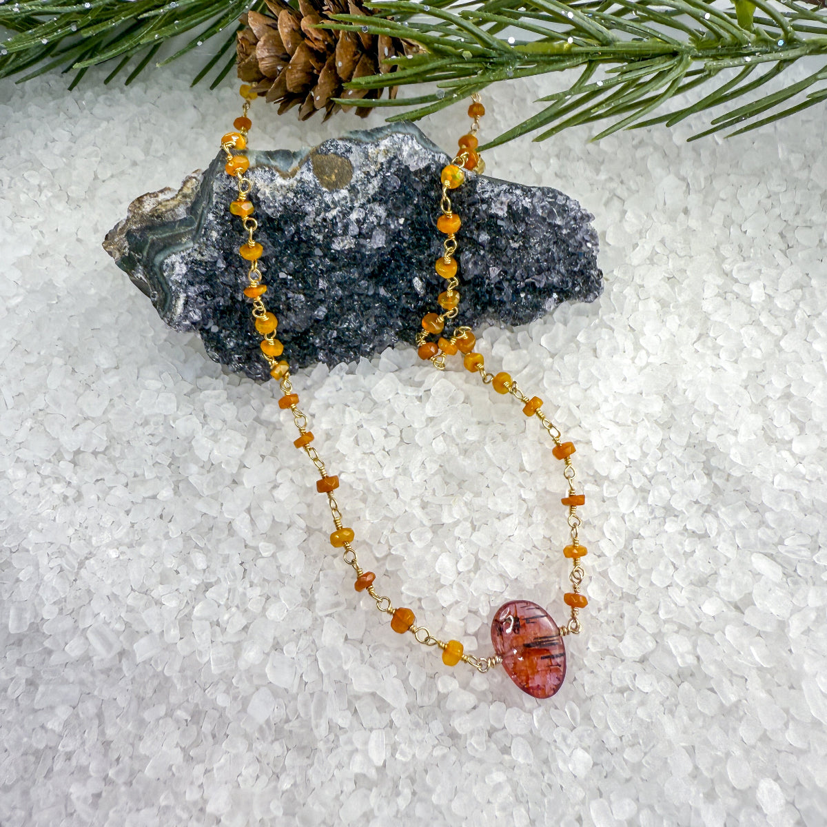 Pink Tourmaline & Fire Opal Necklace – One of a Kind