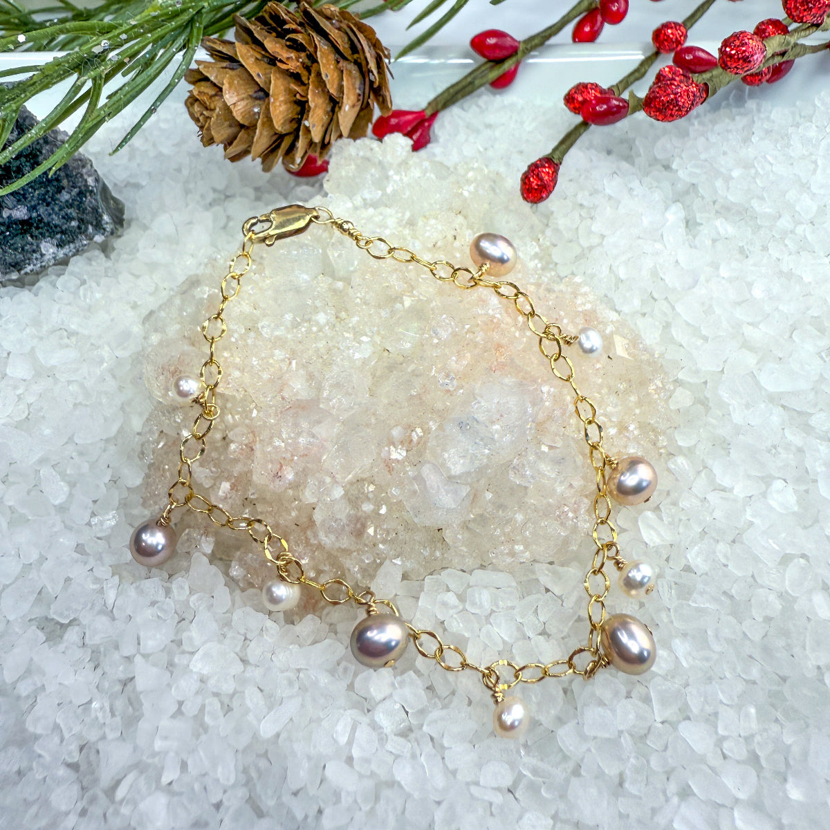 Pink & White Freshwater Pearl Bracelet