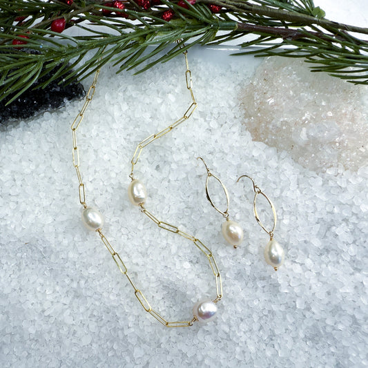 White Freshwater Pearl Necklace and Earring Set