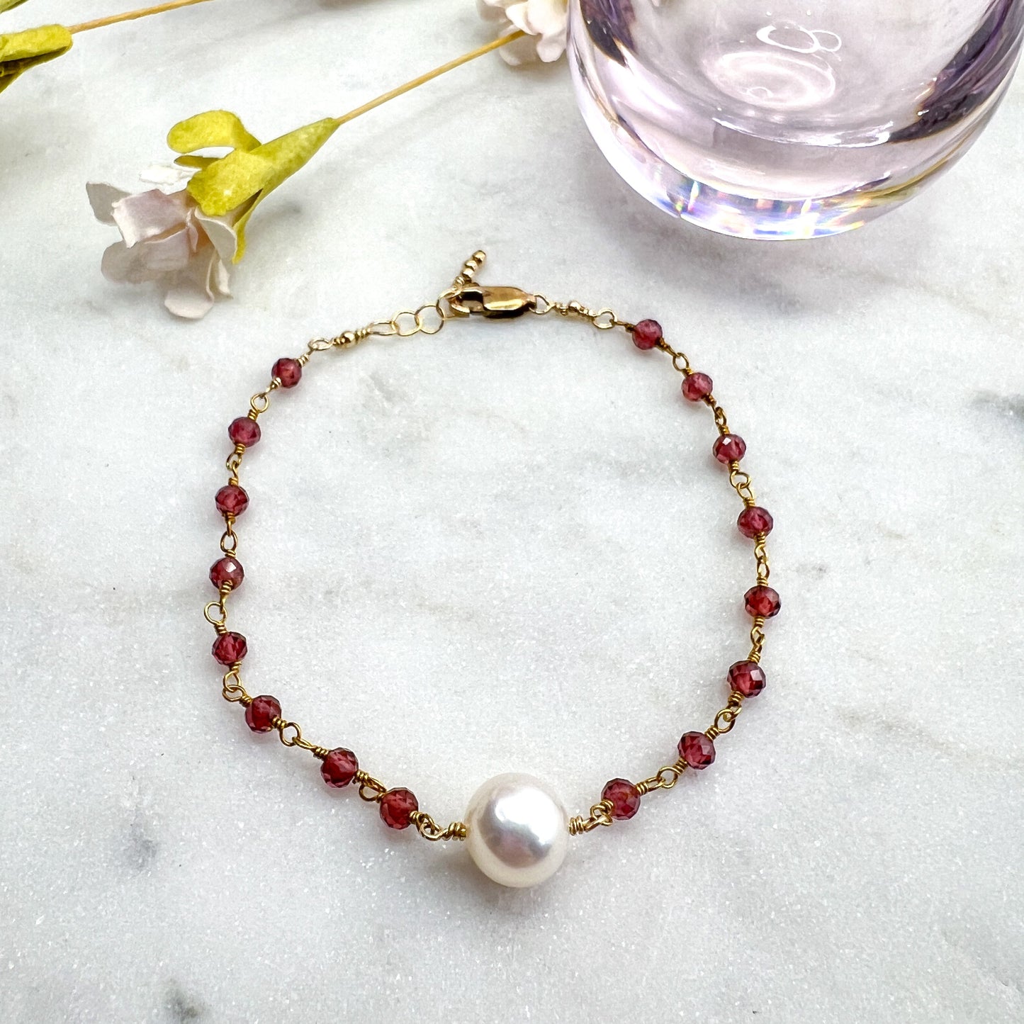 Garnet & Pearl Bracelets