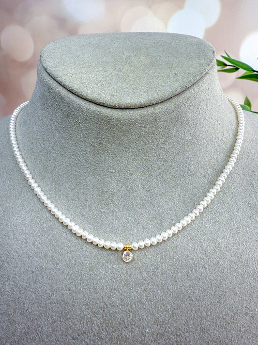 Pearl Necklace with CZ accent
