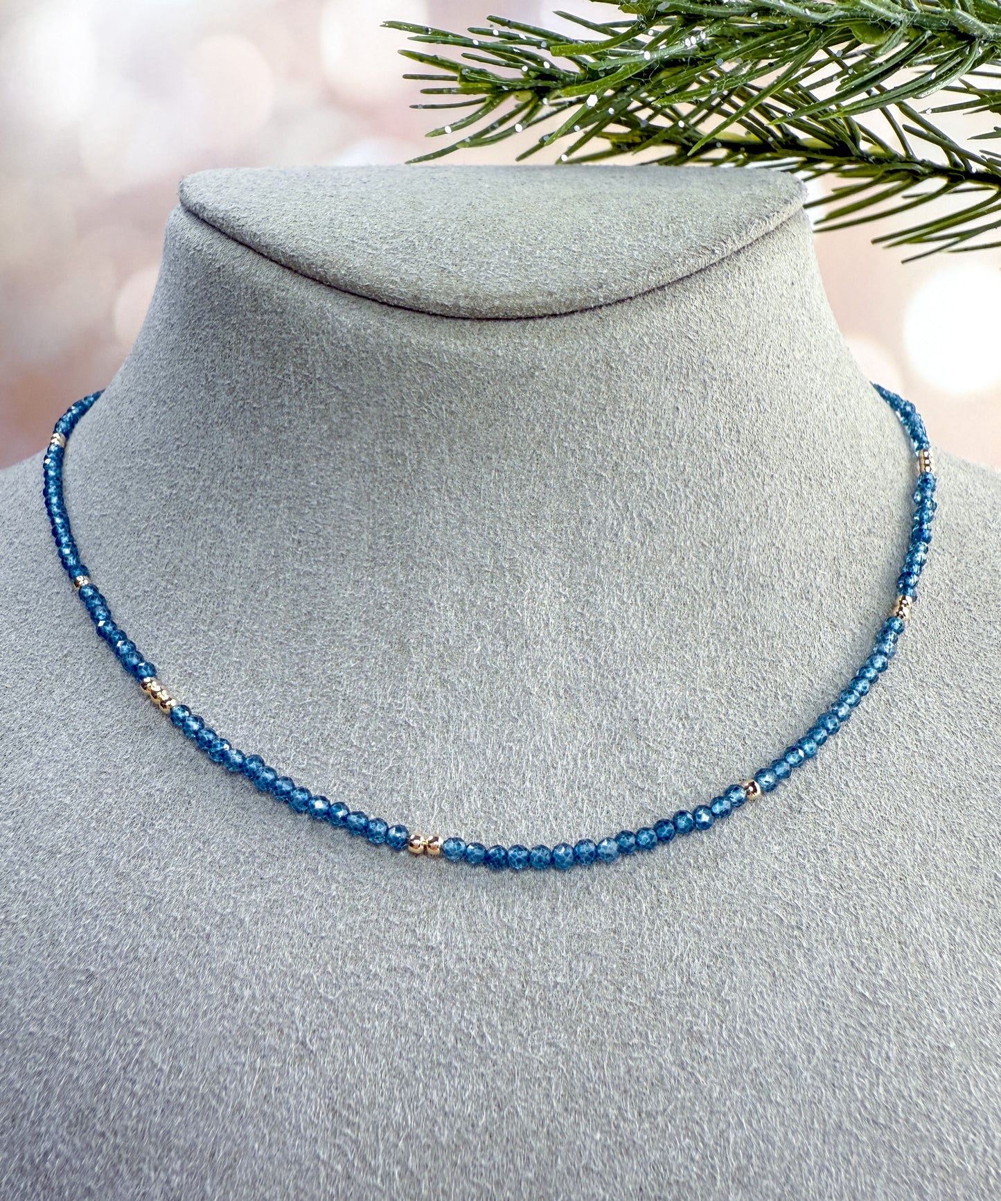 Dainty Gemstone Necklace with Gold Beads - Add Charms or Wear Alone