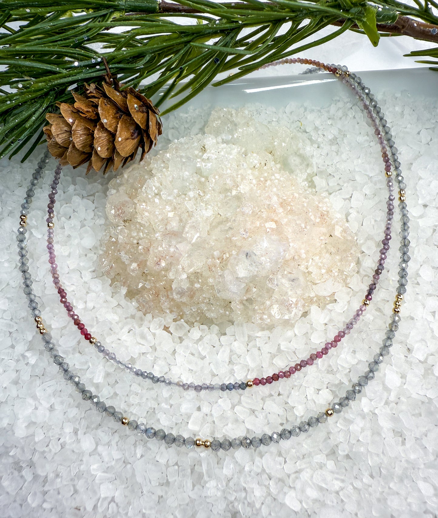 Dainty Gemstone Necklace with Gold Beads - Add Charms or Wear Alone