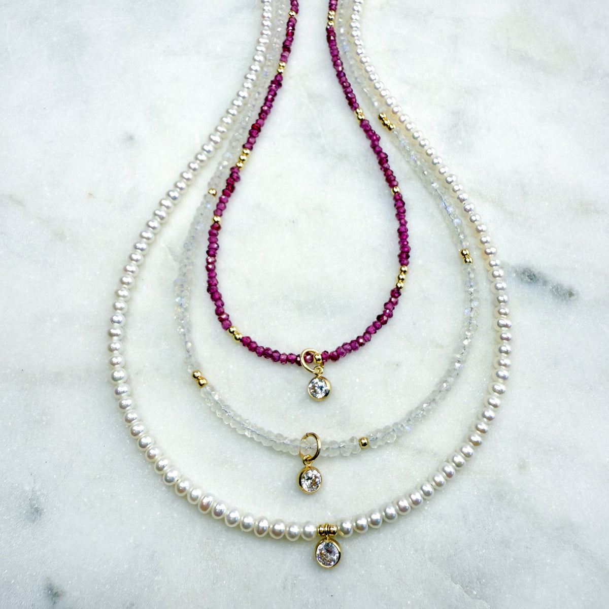 Gemstone Necklaces w/CZ charms