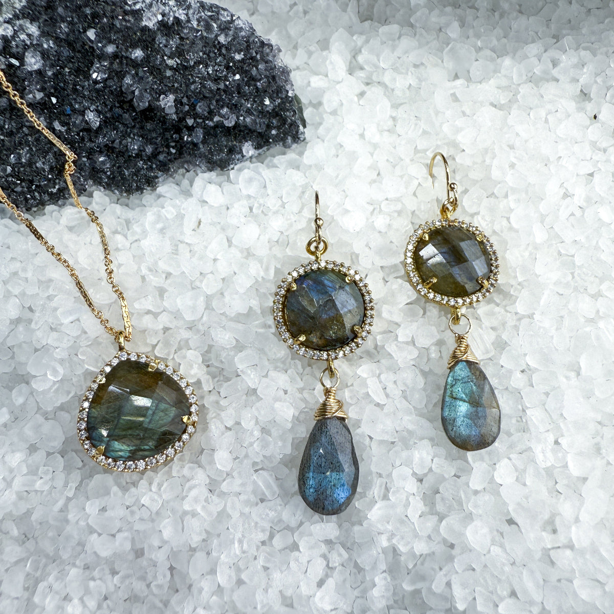 Labradorite & CZ necklace and earring set