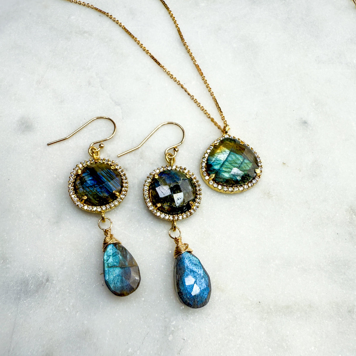 Labradorite & CZ necklace and earring set
