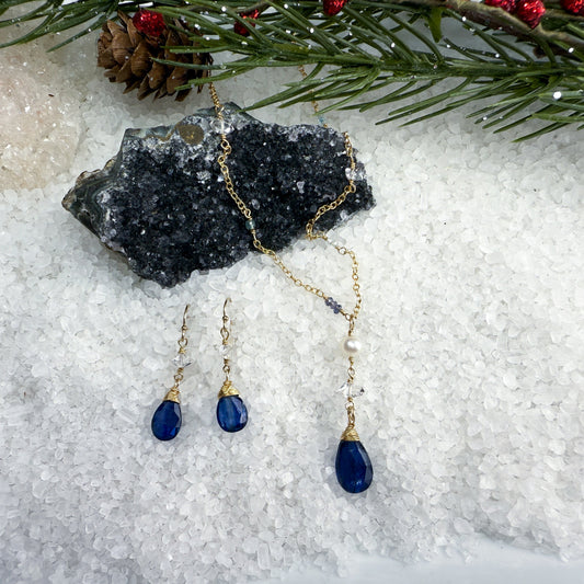Kyanite & Herkimer Diamond Necklace and Earring Set