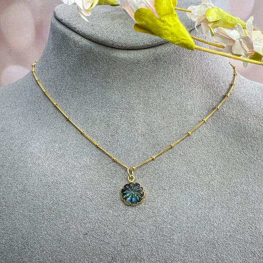 Labradorite Flower Charm Necklace