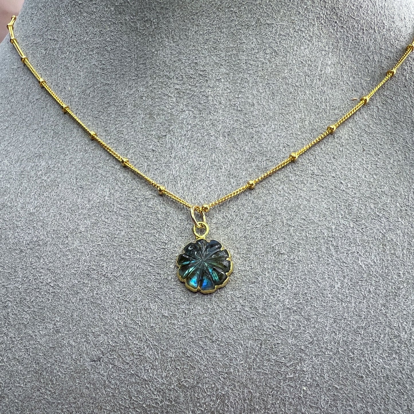 Labradorite Flower Charm Necklace
