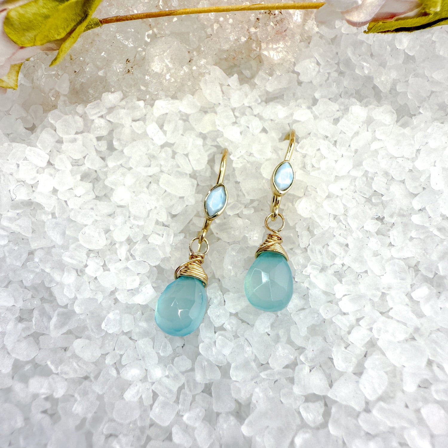 Larimar, Chalcedony & Blue Topaz Earrings
