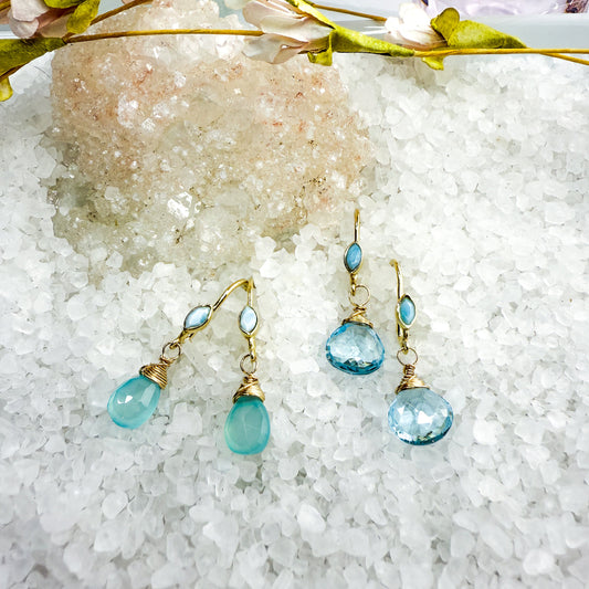 Larimar, Chalcedony & Blue Topaz Earrings