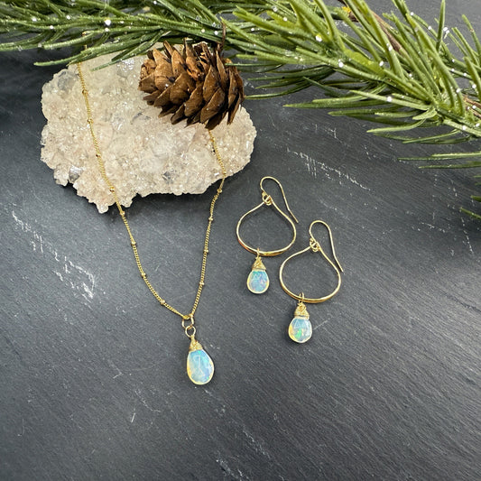 Opal Pendant Necklace and Earring Set
