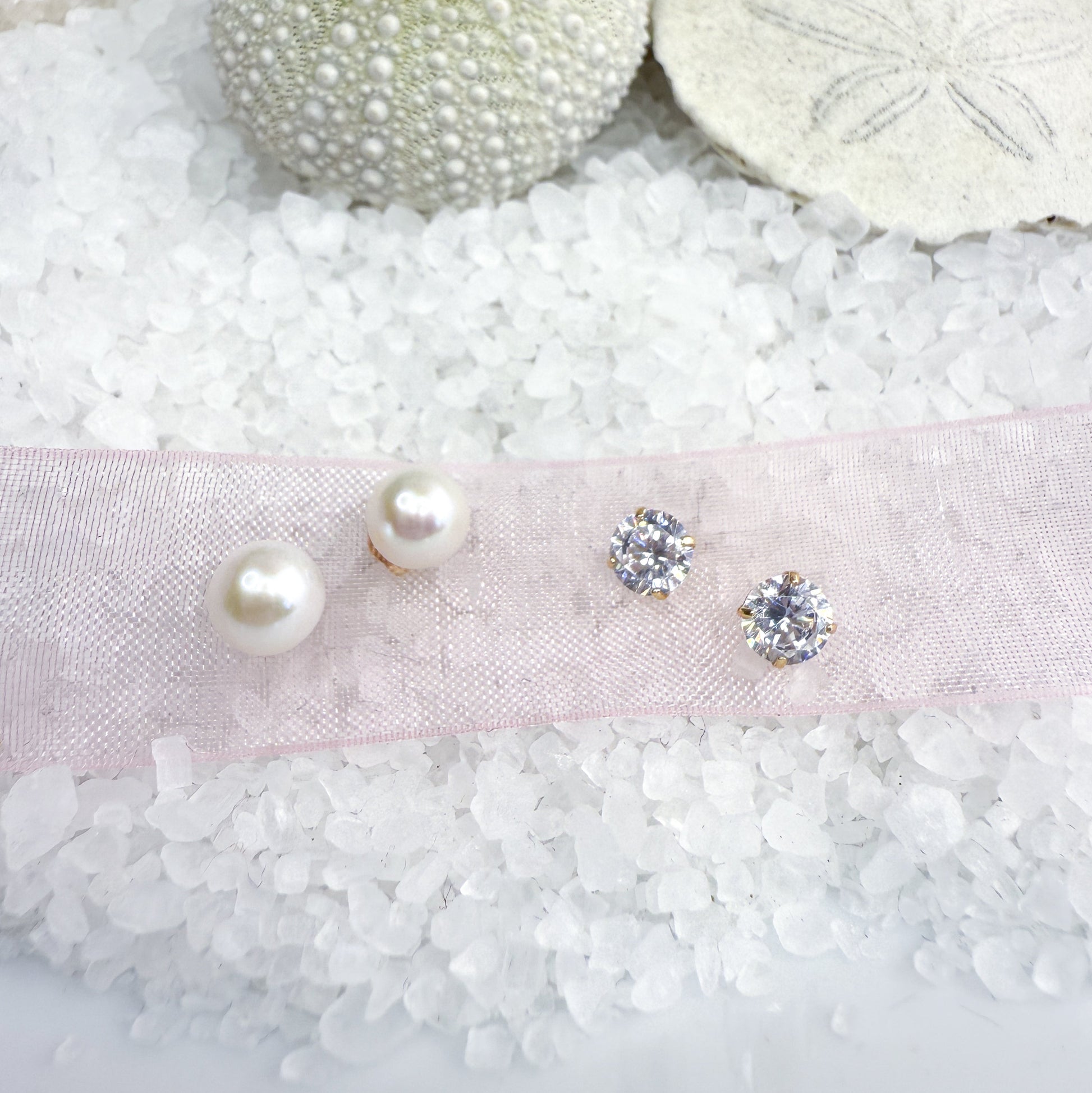 5mm CZ and Pearl Stud earrings
