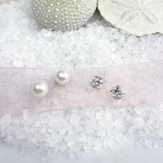5mm CZ and Pearl Stud earrings