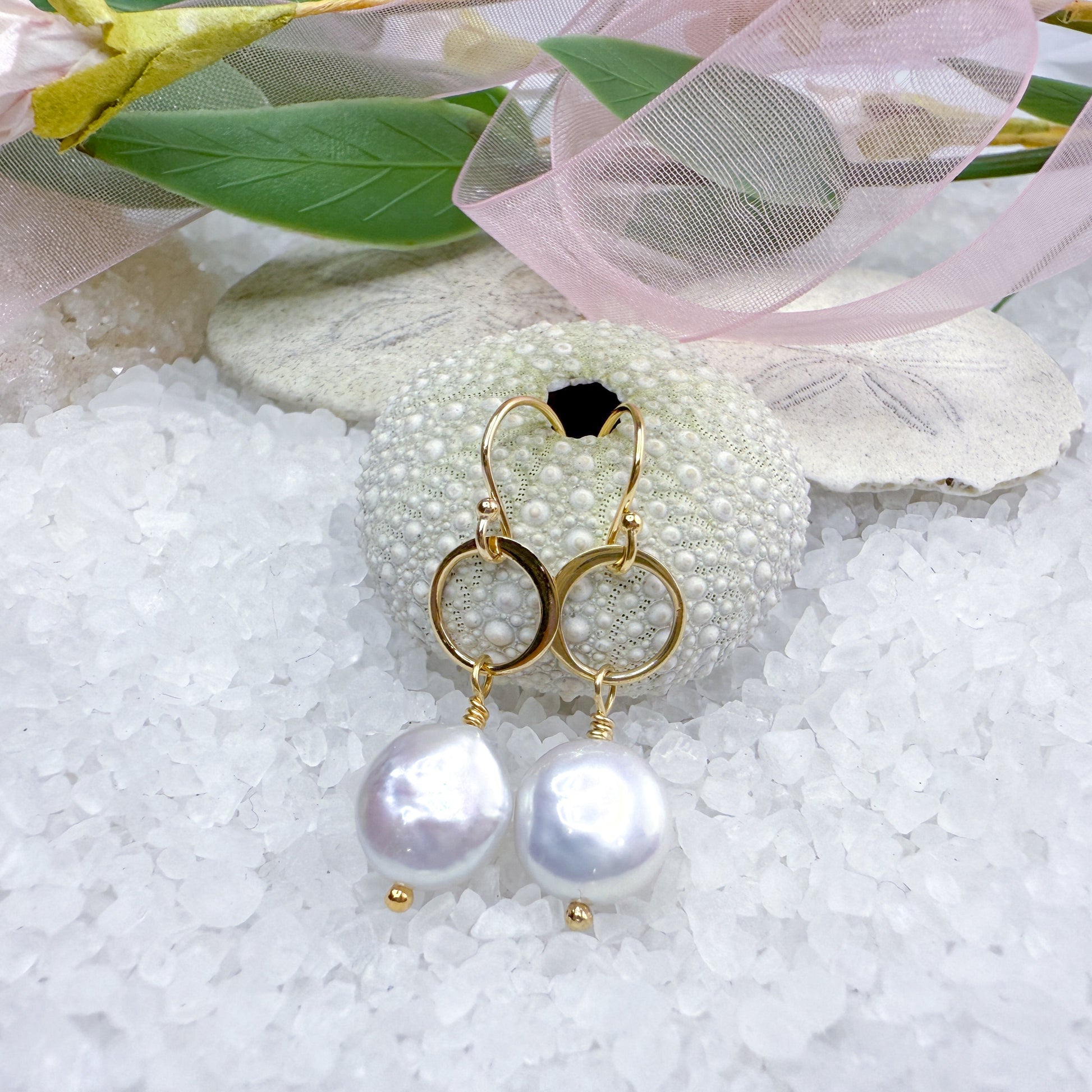 White Coin Pearl Earrings