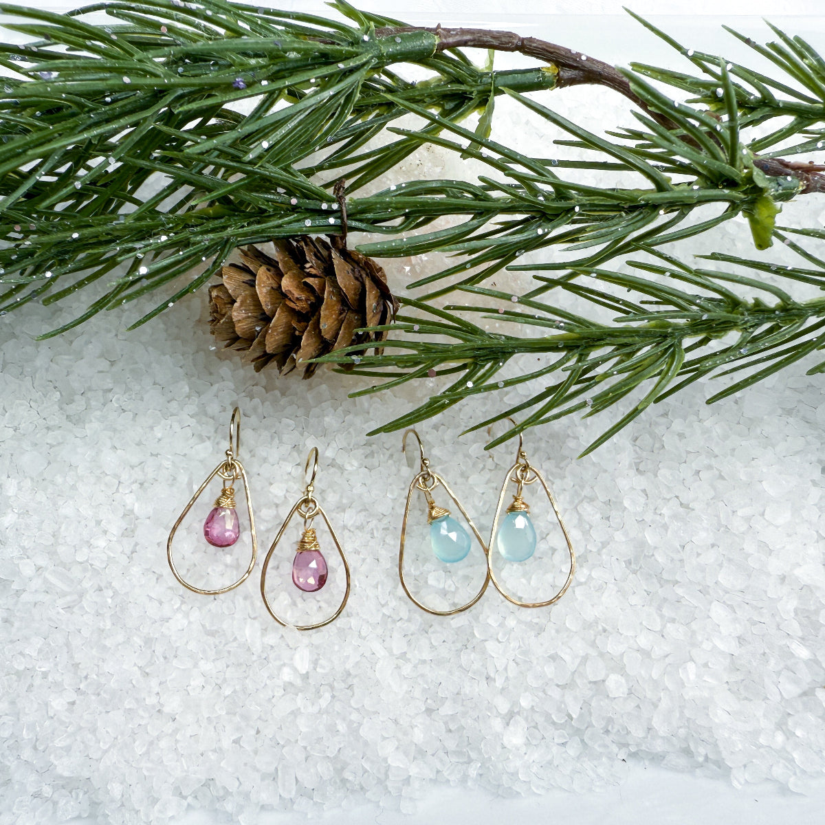 Gemstone hammered hoop earrings