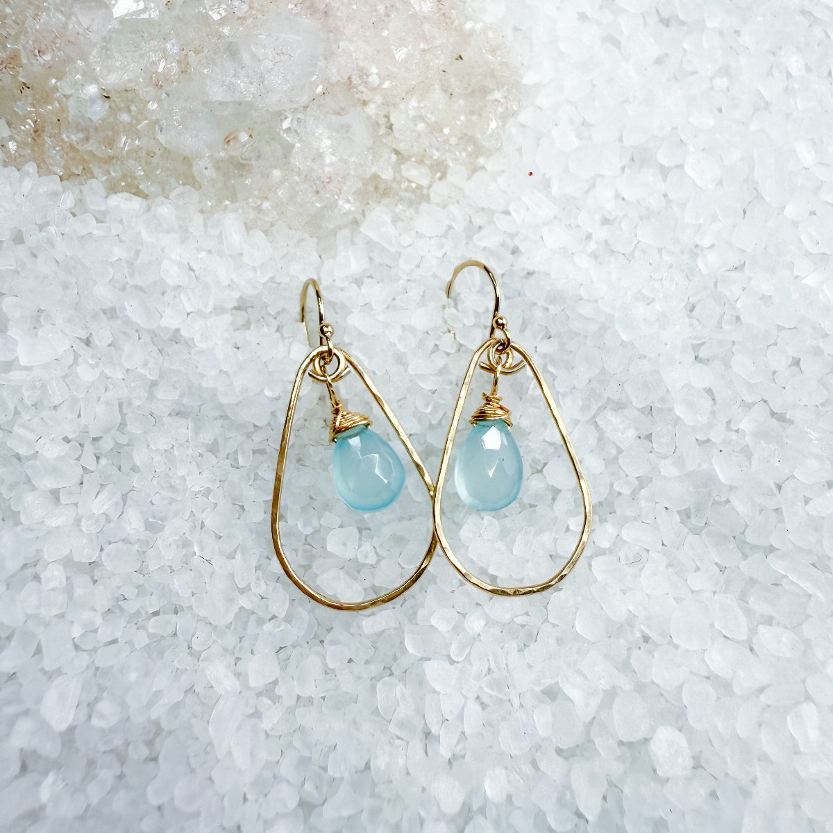 Gemstone hammered hoop earrings