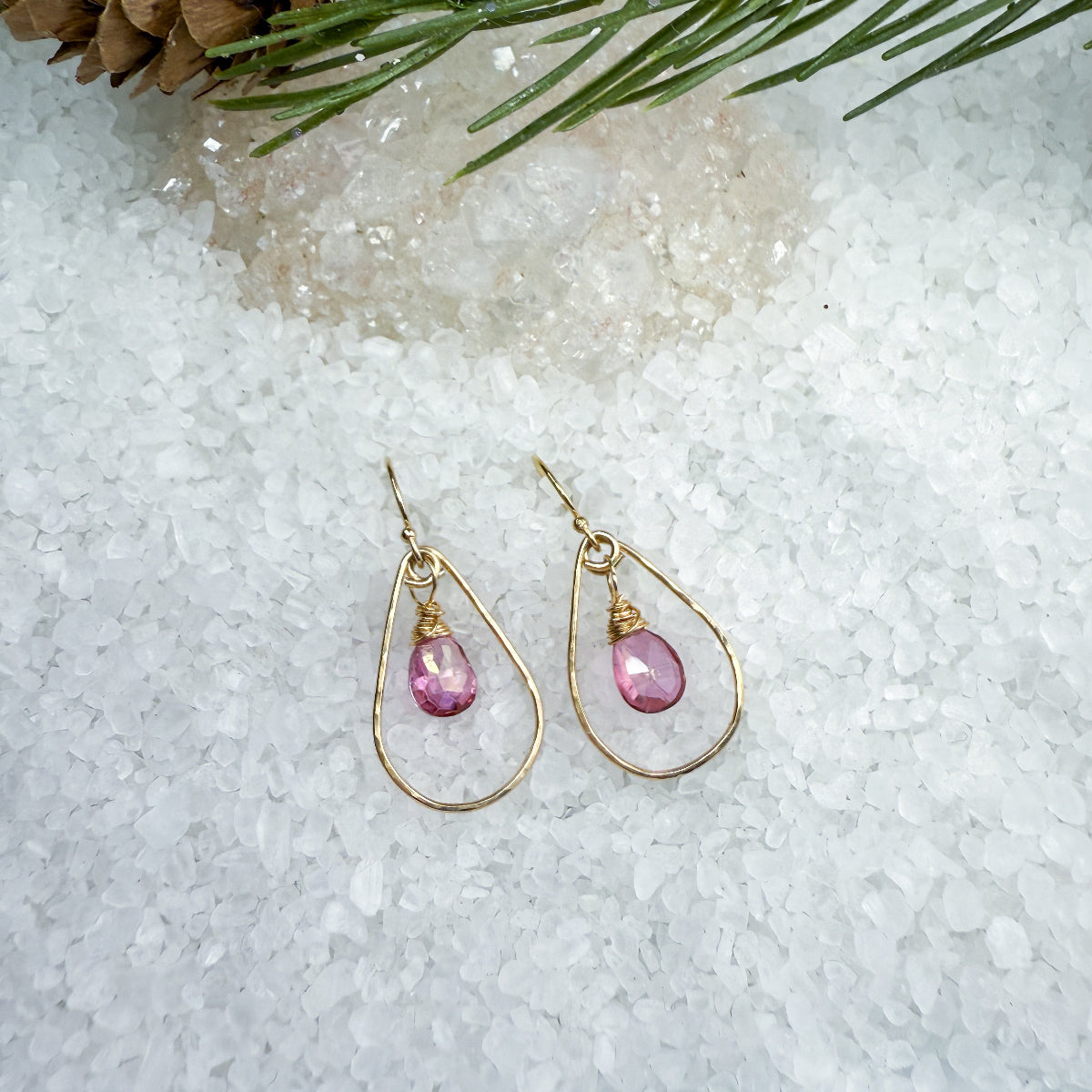 Gemstone hammered hoop earrings