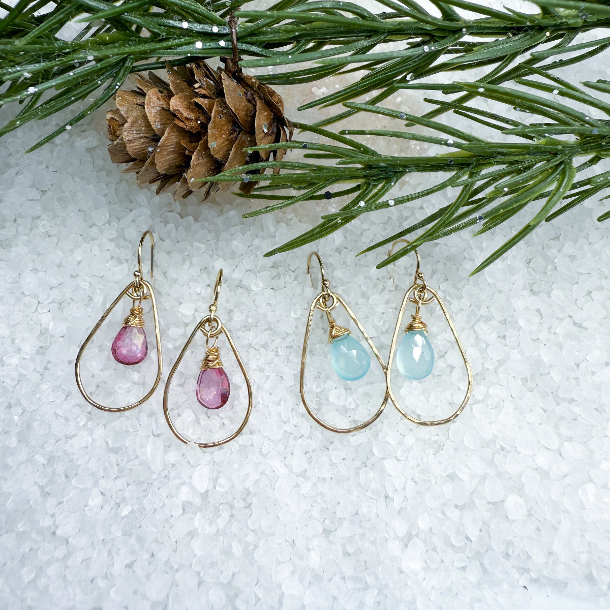 Gemstone hammered hoop earrings