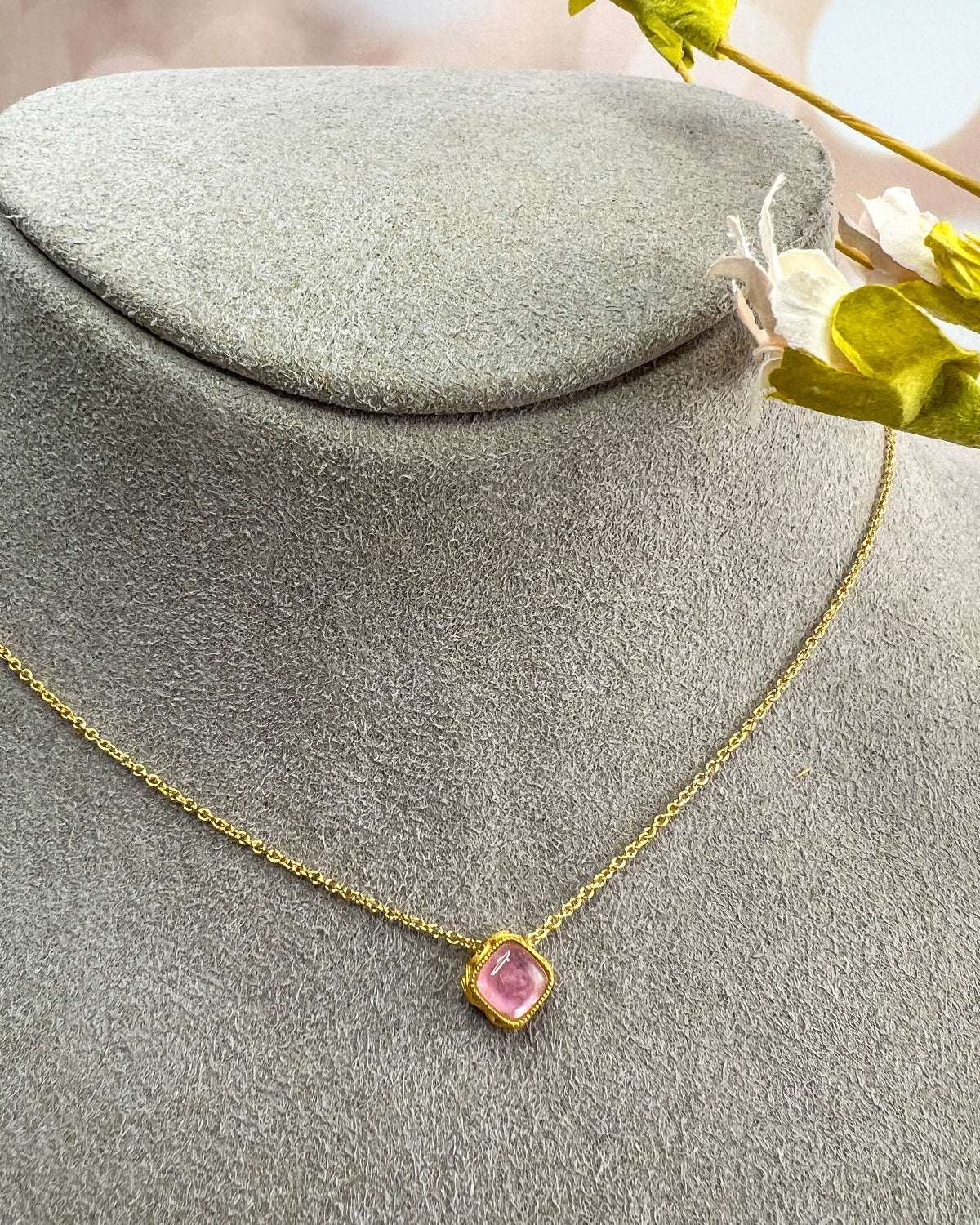 Pink Tourmaline cushion cut Necklace