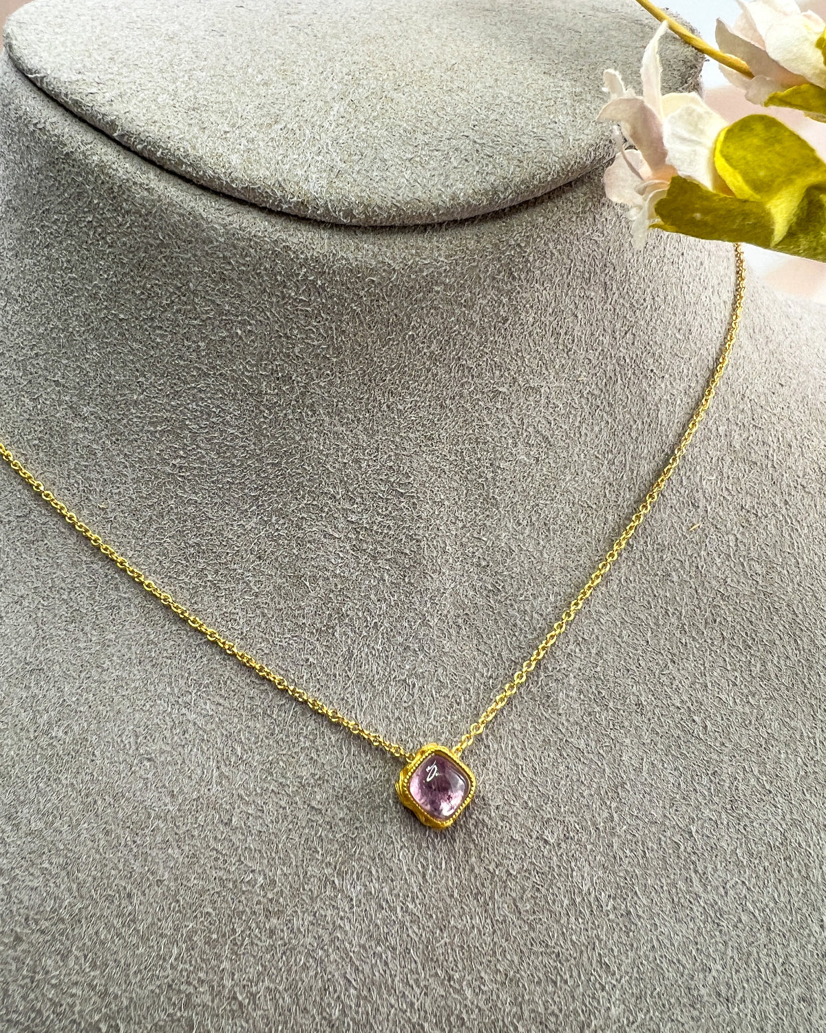 Pink Tourmaline cushion cut Necklace