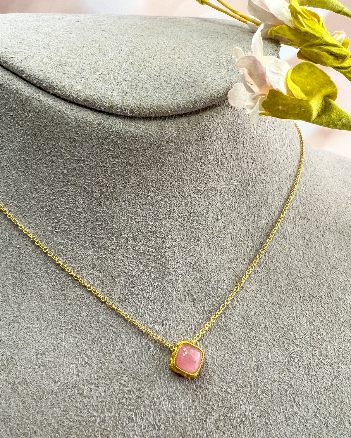 Pink Tourmaline cushion cut Necklace