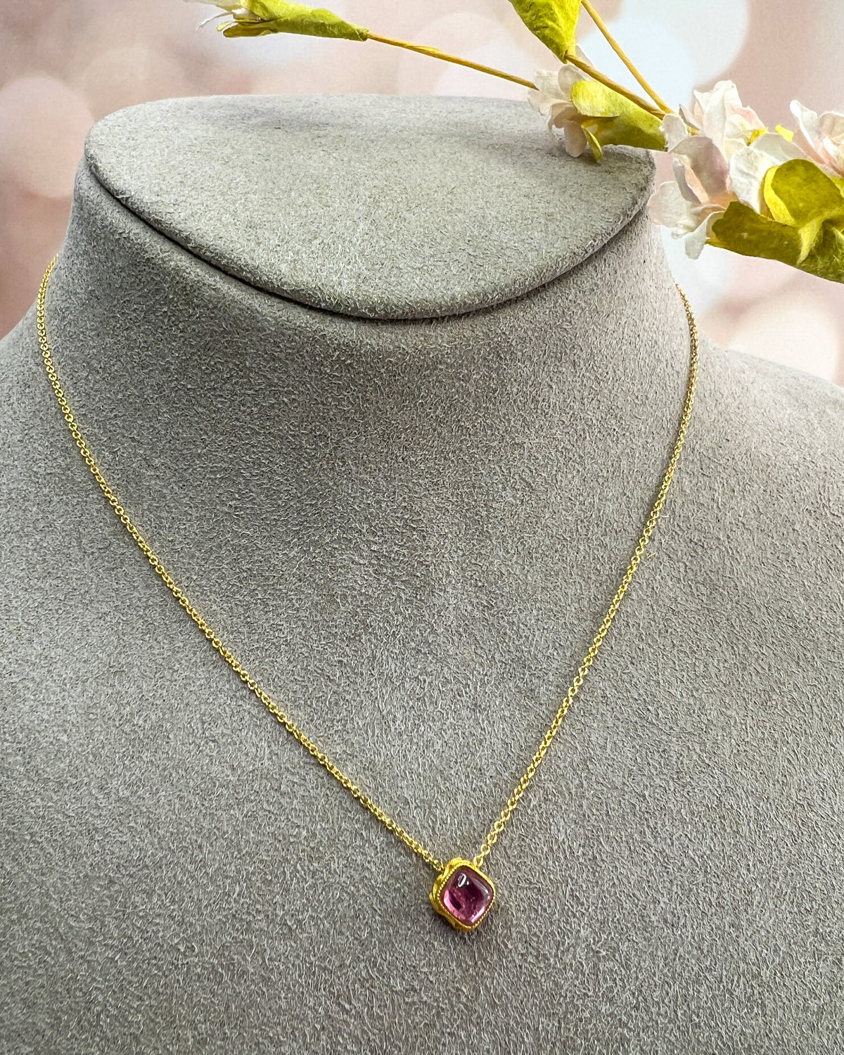 Pink Tourmaline cushion cut Necklace