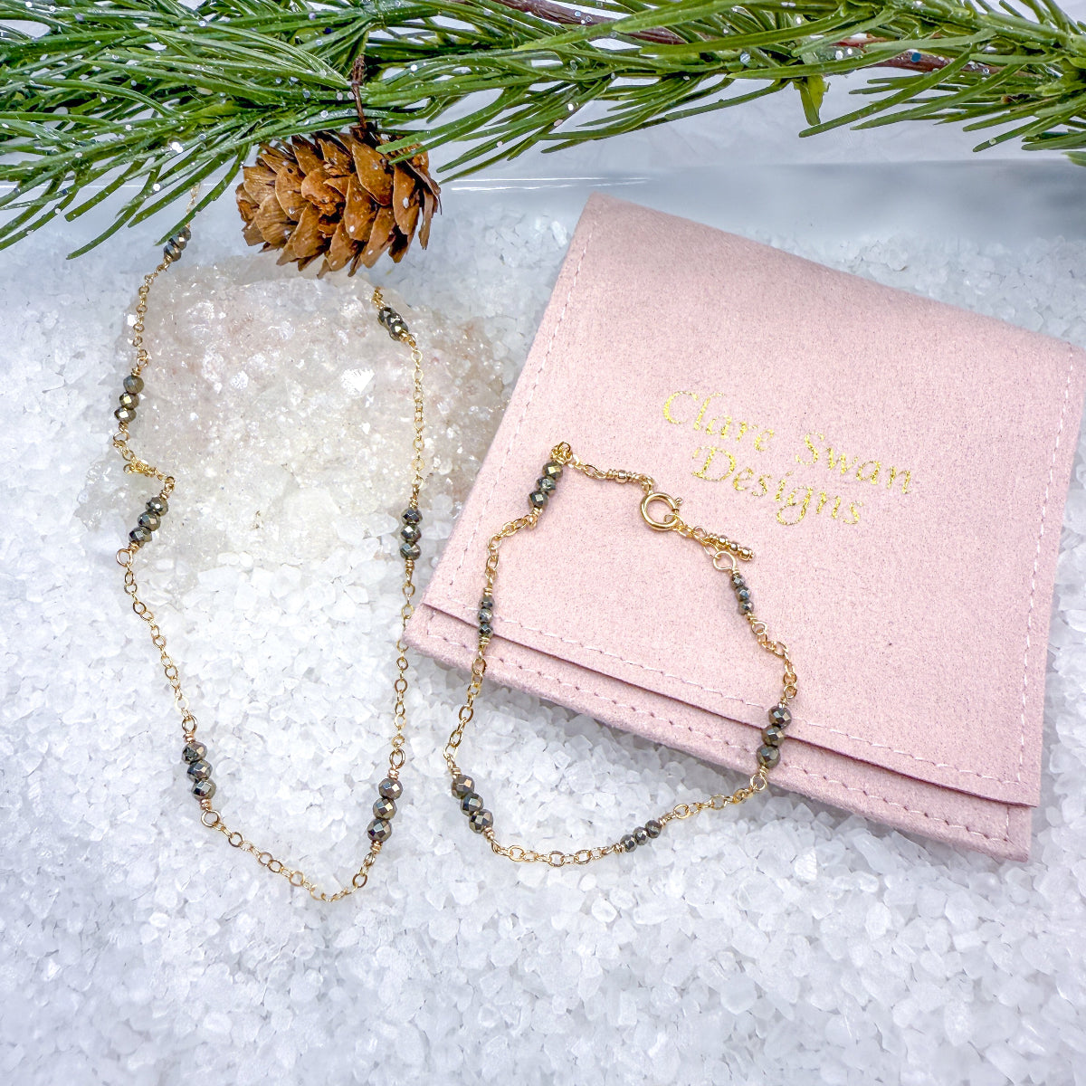 Pyrite Necklace & Bracelet gift set