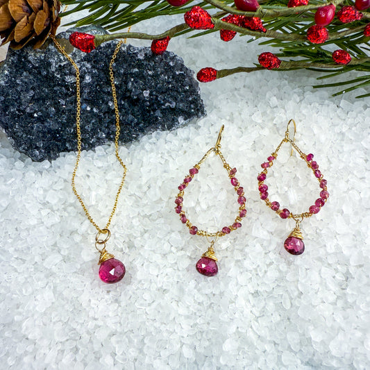 Rubellite Tourmaline & Rhodolite Garnet Necklace & Earrings