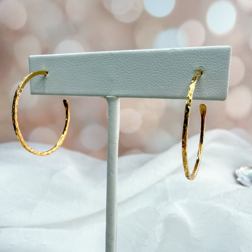 Bronze hammered hoop post earrings