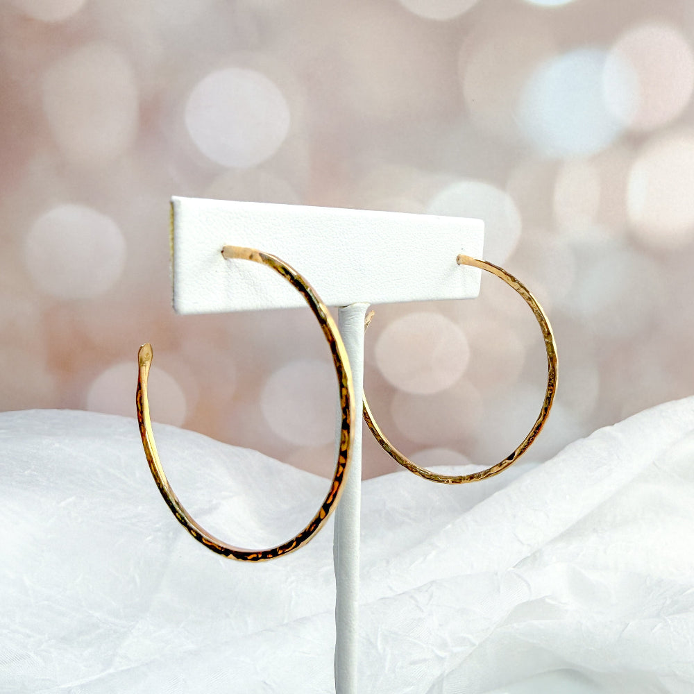 Bronze hammered hoop post earrings