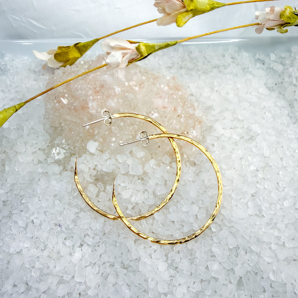 Bronze hammered hoop post earrings