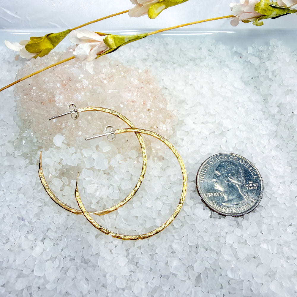 Bronze hammered hoop post earrings