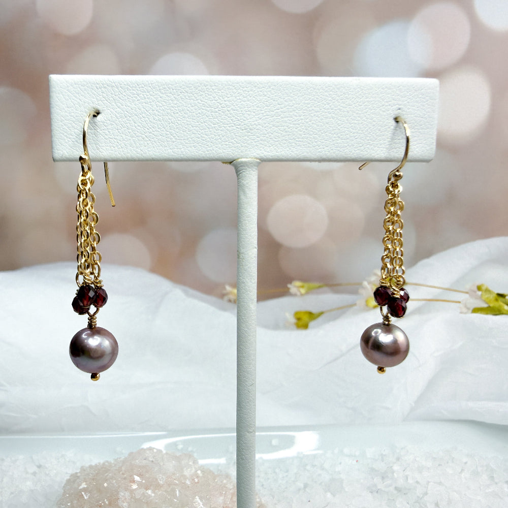 Edison Pearl & Garnet Chain Dangle Earrings