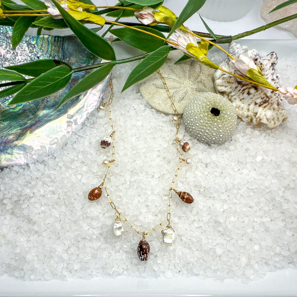 Brown & White Shells & Pearl Necklace
