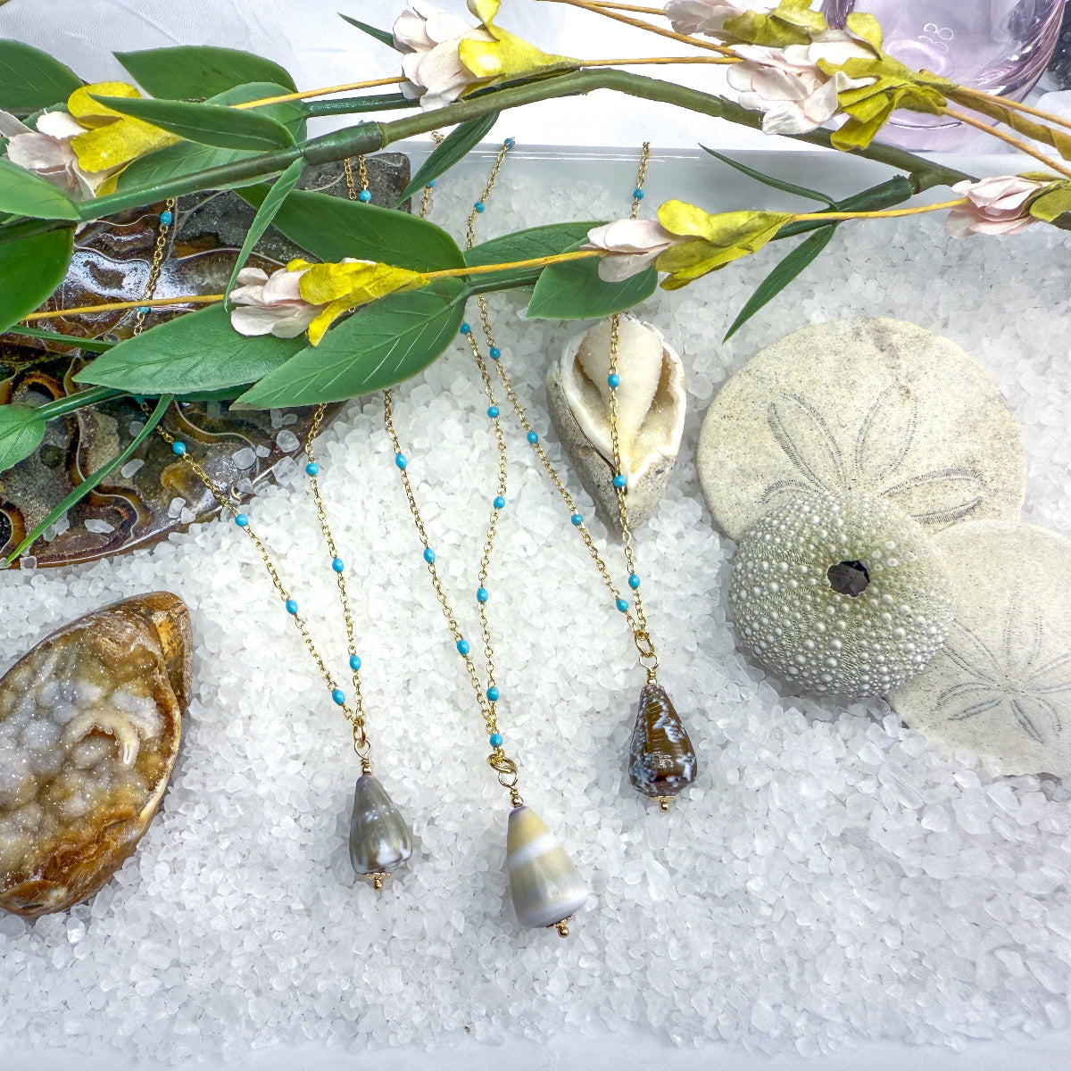 Turquoise Enamel Chain with Removable Shell Pendant