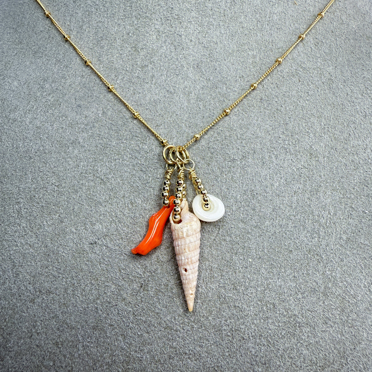 Coral, Puka & Auger Shell Necklace