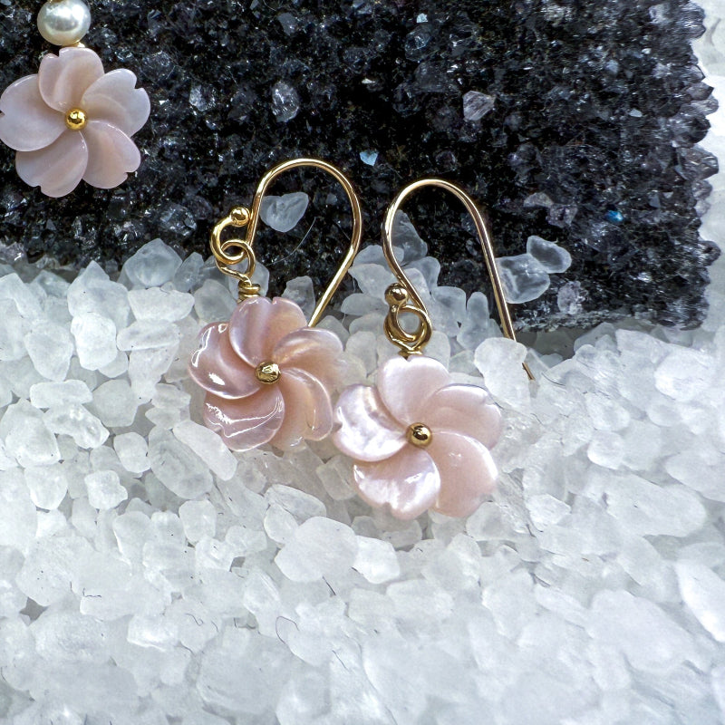Pink Mother of Pearl Plumeria earrings